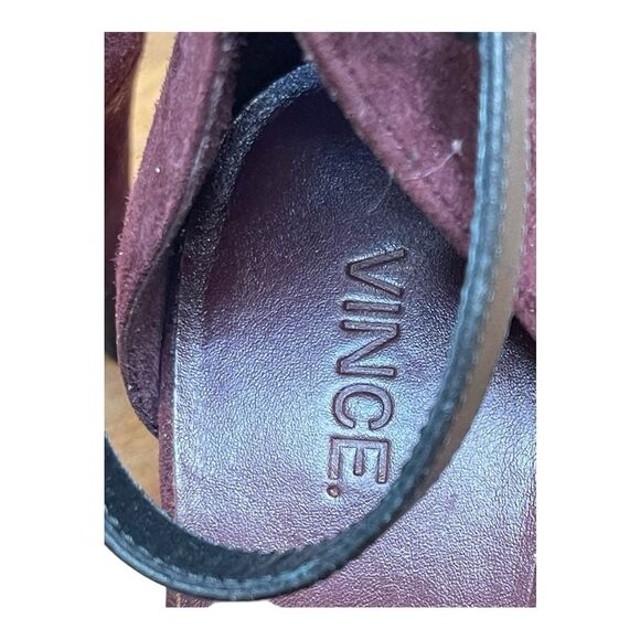 New Vince Adley Burgundy Suede Leather Stiletto Heels Sz 8 Ankle Quiet Luxury - Picture 6 of 8